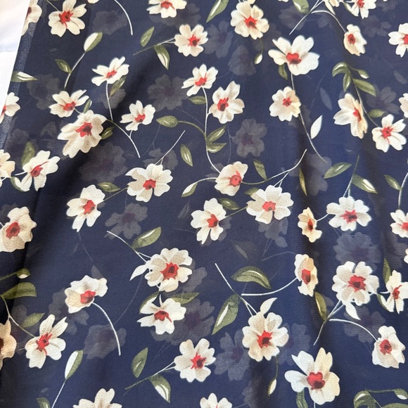 POL Navy Floral Ruffle Sheer Blouse Women’s Large Boho Romantic Cottagecore NWT - Picture 4 of 10